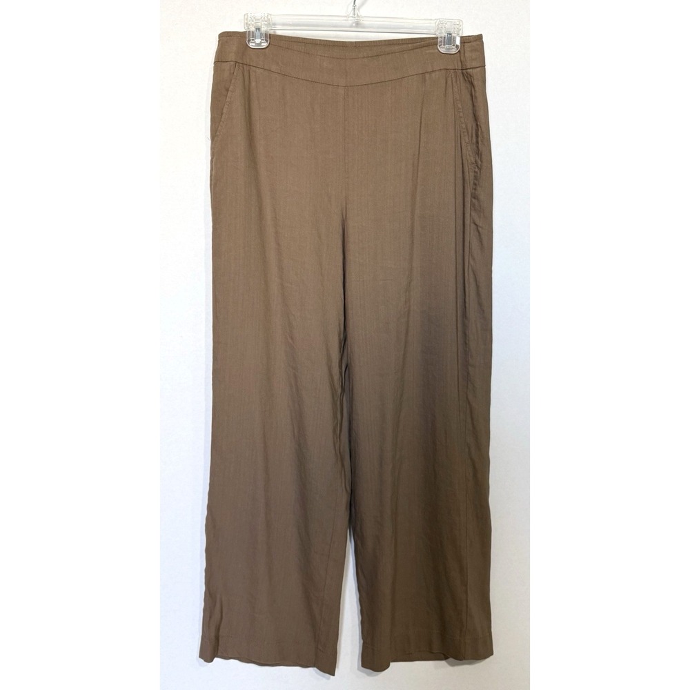Chico's Pants Womens 2 (US 12/Large) Brown Pull On Wide Leg Linen Blend Pockets